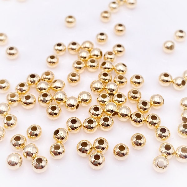 4mm Gold Filled Round Beads, 1.5mm Hole Beads, 100 pcs Spacers, Medium Hole Gold Filled Balls, High Quality Beads, Jewelry Supplies