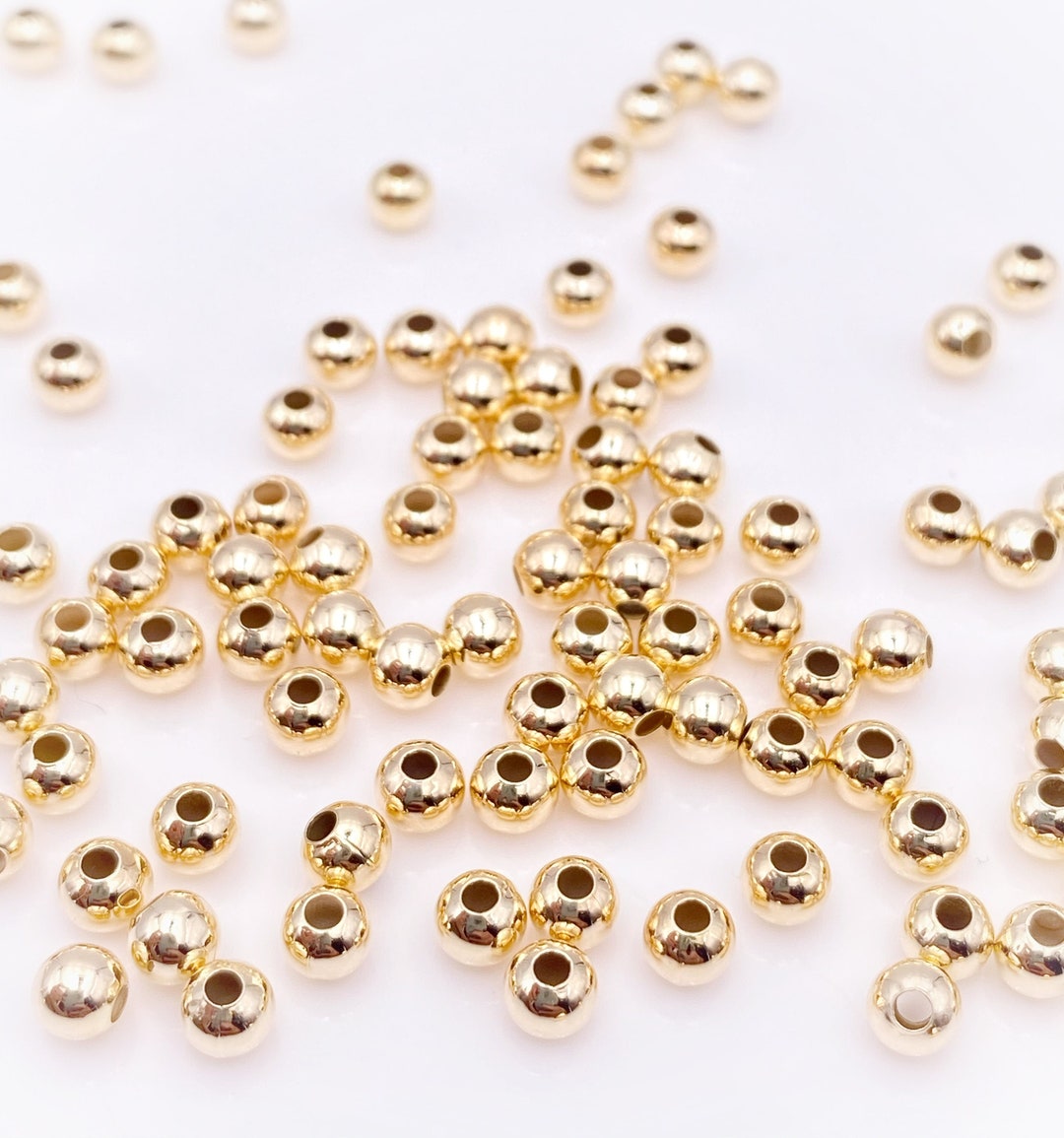 4mm Gold Filled Round Beads, 1.5mm Hole Beads, 100 Pcs Spacers, Medium