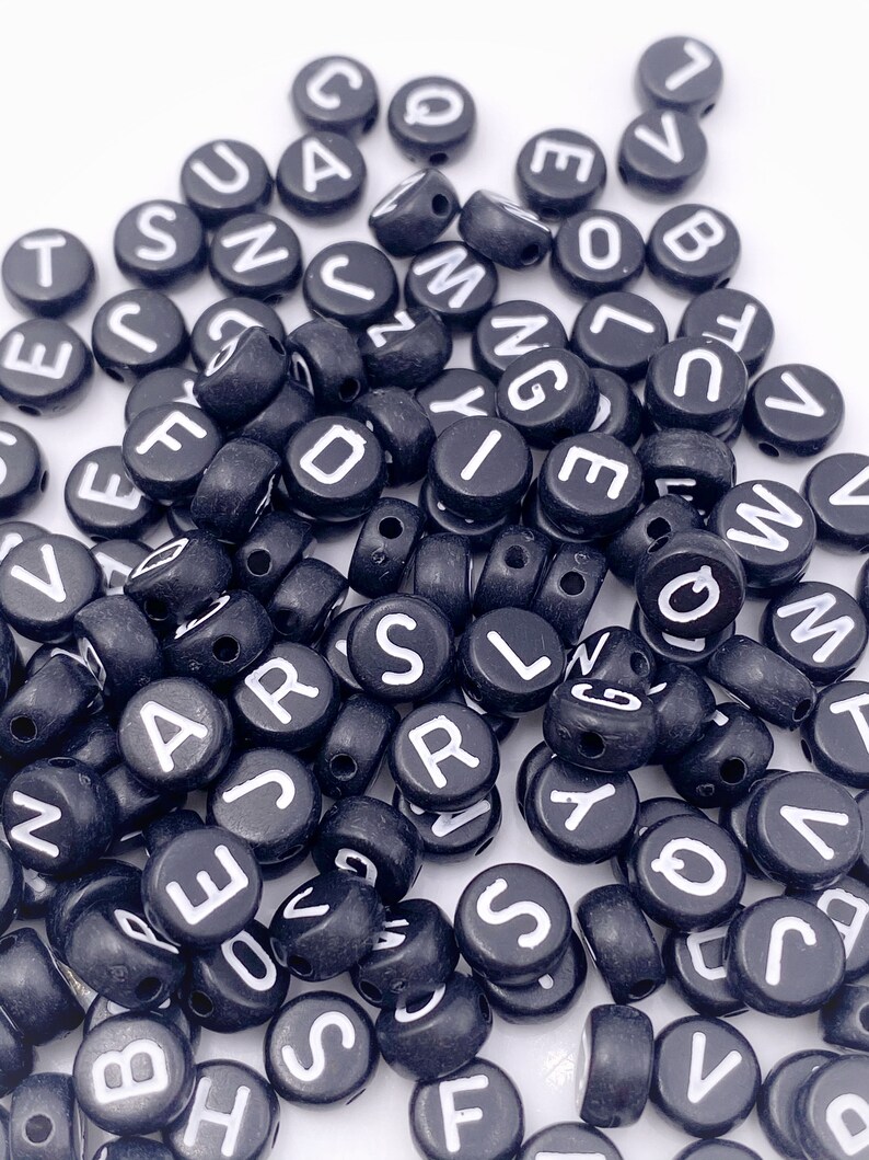 Black Alphabet Letter Beads Letter Acrylic Beads Name Beads | Etsy