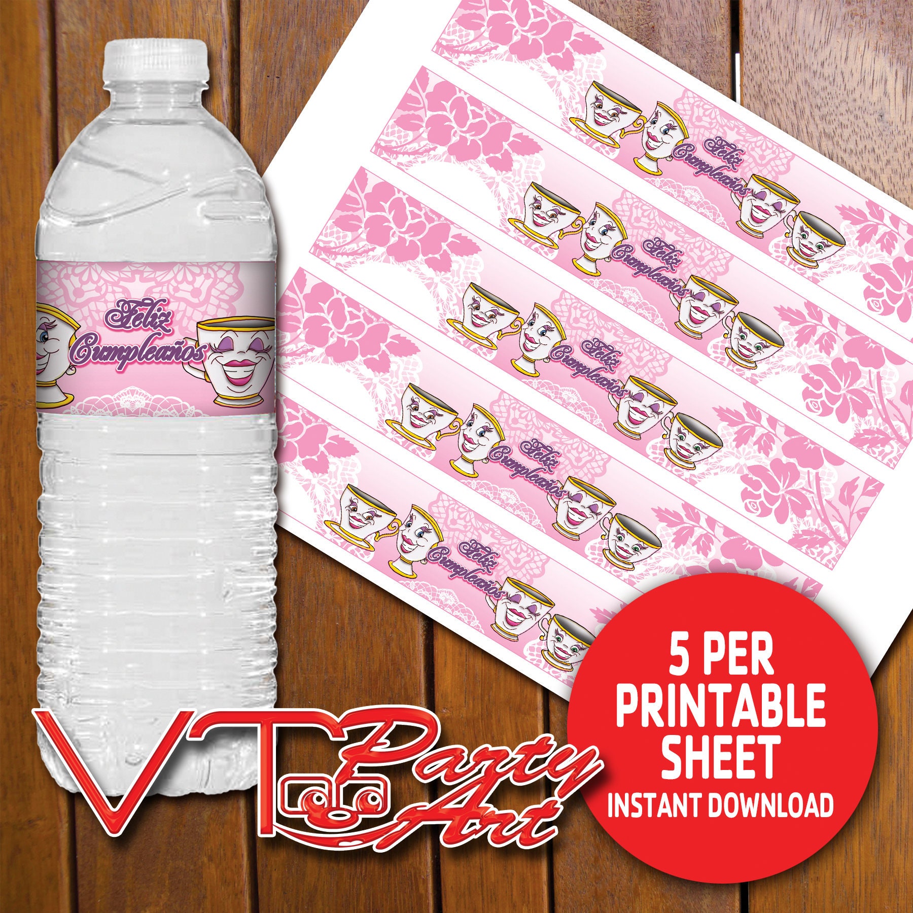 Tea Party In Spanish Themed Birthday Party 16.9oz Water or Etsy