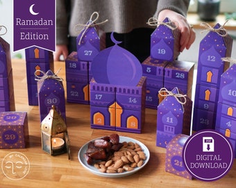 Ramadan Countdown Calendar "Mosque" to print, cut out & fill, 30 boxes incl. instructions as digital download in A4 and US Letter