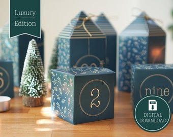 Adventskalender «Luxury» zum Drucken, Ausschneiden & Befüllen, 25 Boxen inkl. Anleitung als digitaler Download in A4 und US Letter