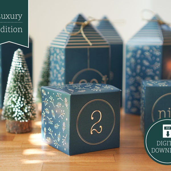 Advent Calendar "Luxury" to print, cut out & fill, 25 boxes incl. instructions as digital download in A4 and US Letter