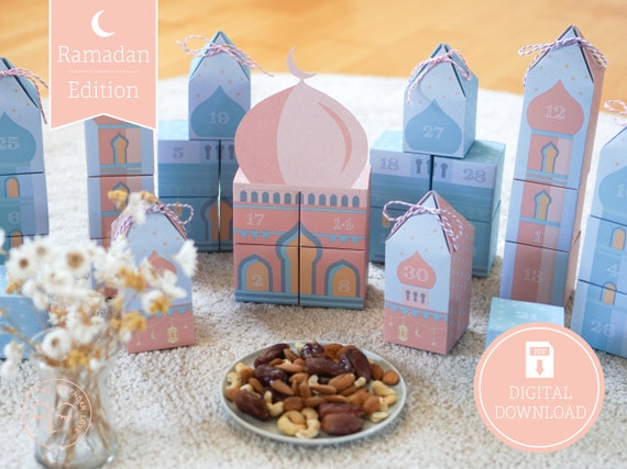 Ramadan Countdown Kalender Moschee zum Drucken, Ausschneiden