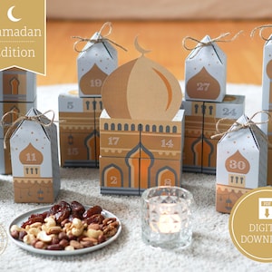 Ramadan Countdown Calendar &quot;Mosque&quot; to print, cut out & fill, 30 boxes incl. instructions as digital download in A4 and US Letter