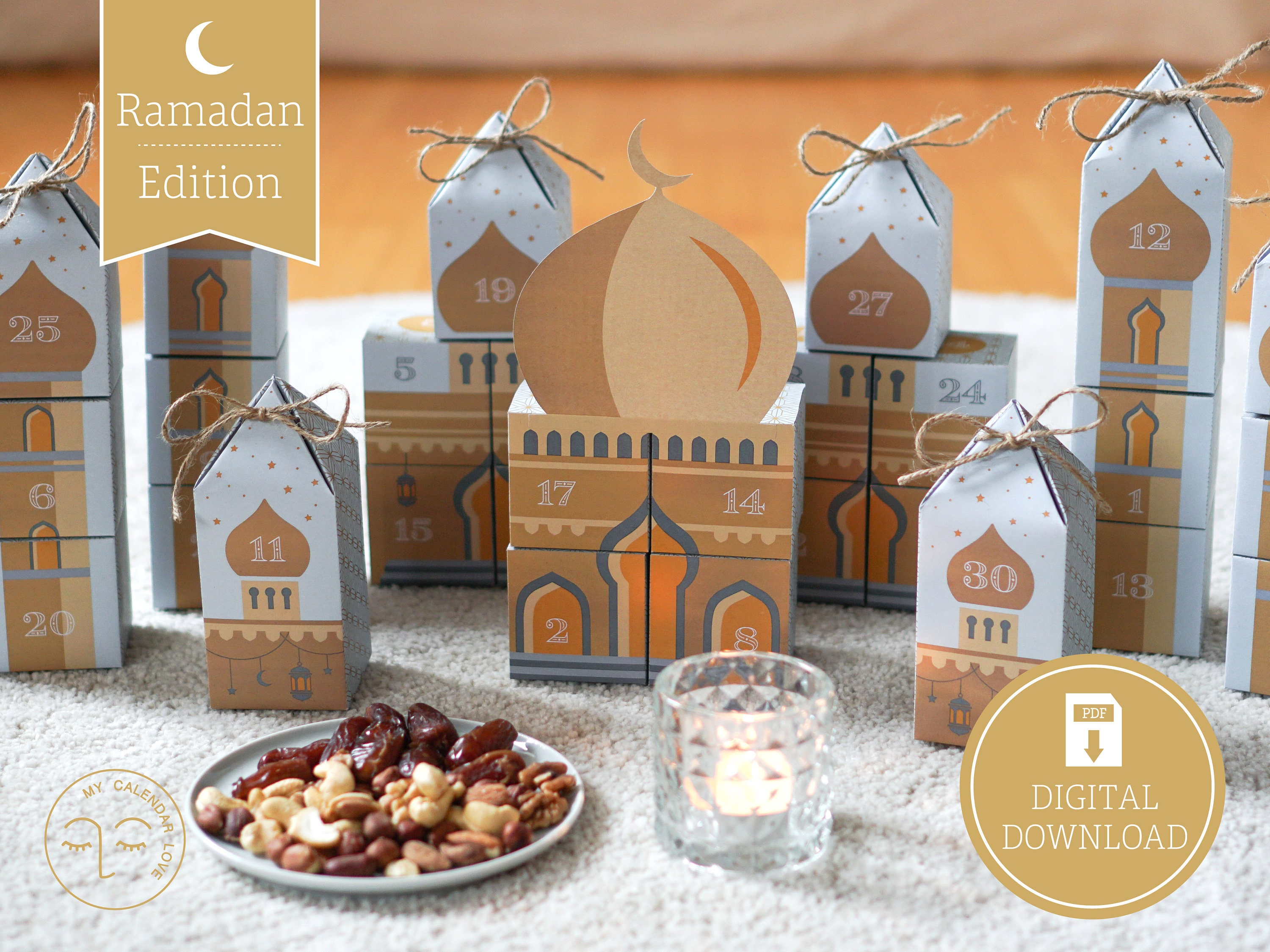 Ramadan Countdown Kalender Moschee zum Drucken, Ausschneiden & Befüllen, 30  Boxen mit Anleitung als digitaler Download in A4 und US Letter - .de
