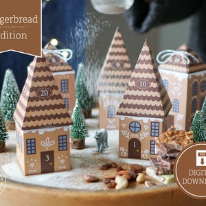 Advent Calendar "Gingerbread Houses" to print, cut out & fill, 25 boxes incl. instructions as digital download in A4 and US Letter