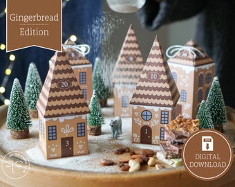 Advent Calendar "Gingerbread Houses" to print, cut out & fill, 25 boxes incl. instructions as digital download in A4 and US Letter