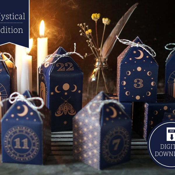 Advent Calendar "Mystical" to print, cut out & fill, 25 boxes incl. instructions as digital download in A4 and US Letter