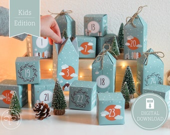 Advent Calendar "Kids" to print, cut out & fill, 25 boxes incl. instructions as digital download in A4 and US Letter