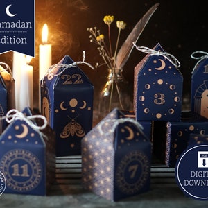 Calendário de contagem regressiva do Ramadã "Místico" para imprimir, recortar e preencher, 30 caixas incl. instruções como download digital em A4 e US Letter
