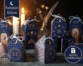 Ramadan Countdown Calendar "Mystical" to print, cut out & fill, 30 boxes incl. instructions as digital download in A4 and US Letter