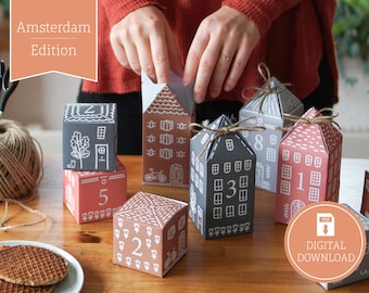 Calendario de Adviento "Amsterdam" para imprimir, recortar y rellenar, 25 cajas incl. instrucciones como descarga digital en A4 y US Letter