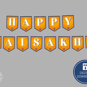 Banner Happy Vaisakhi para imprimir e recortar, 13 bandeiras para download digital A4 e US Letter