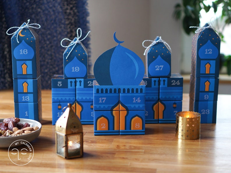 Ramadan Countdown Calendar Mosque to print, cut out & fill, 30 boxes incl. instructions as digital download in A4 and US Letter zdjęcie 4