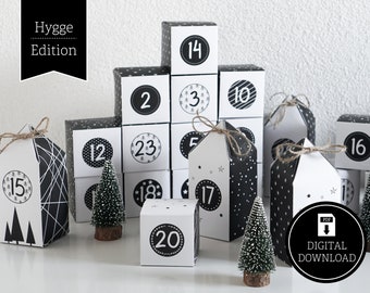 Calendario de Adviento "Hygge" para imprimir, recortar y rellenar, 25 cajas incl. instrucciones como descarga digital en A4 y US Letter