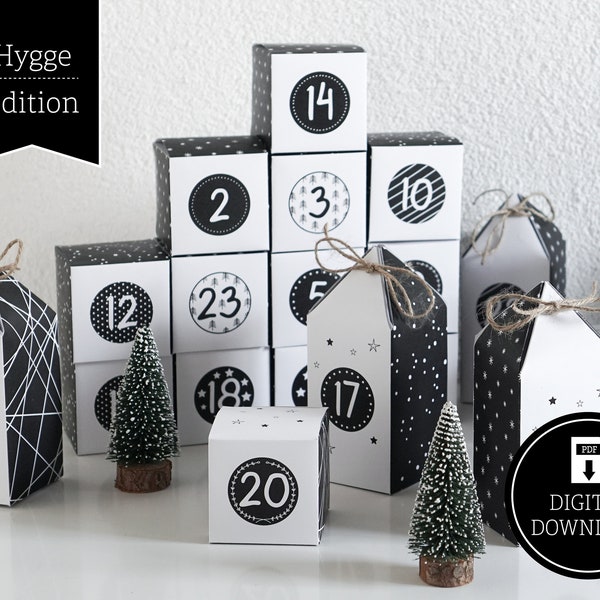 Advent Calendar "Hygge" to print, cut out & fill, 25 boxes incl. instructions as digital download in A4 and US Letter