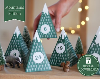 Adventskalender «Mountains» zum Drucken, Ausschneiden & Befüllen, 25 Boxen inkl. Anleitung als digitaler Download in A4 und US Letter