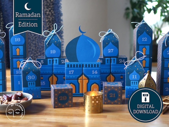 Ramadan Countdown Calendar mosque to Print, Cut Out & Fill, 30 Boxes Incl.  Instructions as Digital Download in A4 and US Letter 