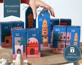 Calendario dell'Avvento "Gerusalemme" da stampare, ritagliare e riempire, 25 scatole incl. istruzioni come download digitale in formato A4 e US Letter