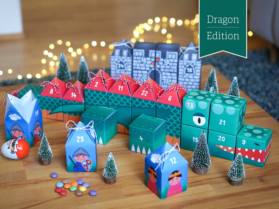 Advent Calendar Dragon to print cut out & fill Etsy