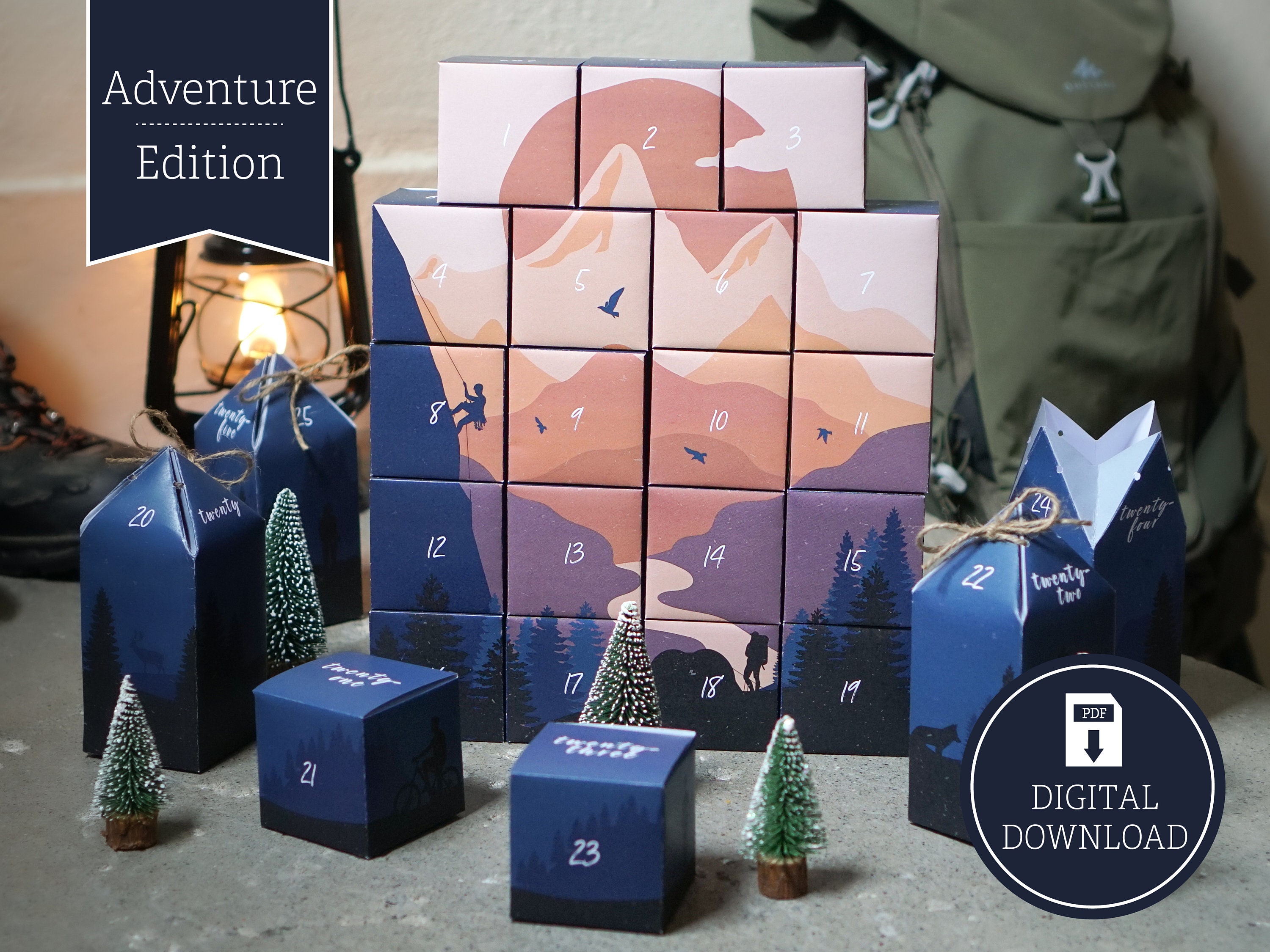 Advent Calendar "Adventure" to print, cut out & fill, 25 boxes incl. instructions as digital download in A4 and US Letter