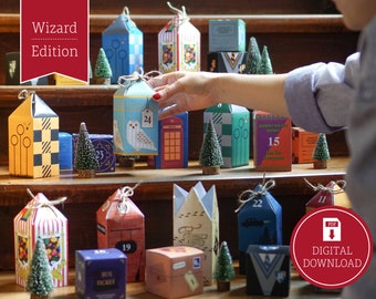 Advent Calendar &quot;Wizard&quot; to print, cut out & fill, 25 boxes incl. instructions as digital download in A4 and US Letter