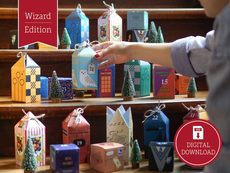 Advent Calendar 'Wizard' to print, cut out & fill, 25 boxes incl. instructions as digital download in A4 and US Letter 