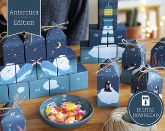 Advent Calendar &quot;Antarctica&quot; to print, cut out & fill, 25 boxes incl. instructions as digital download in A4 and US Letter