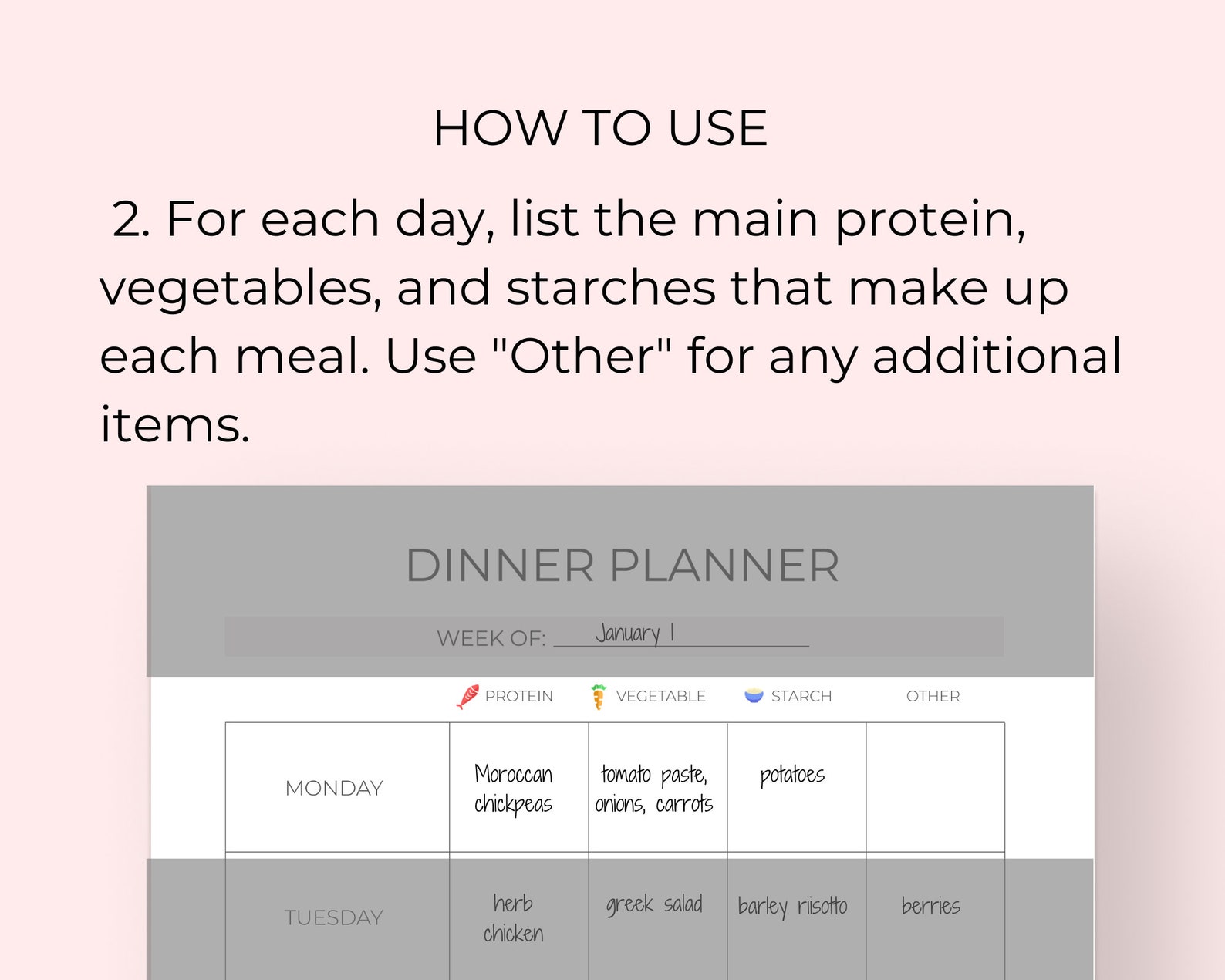 Dinner Planner Printable, Meal Planner, Weekly Dinner Planner, Dinner