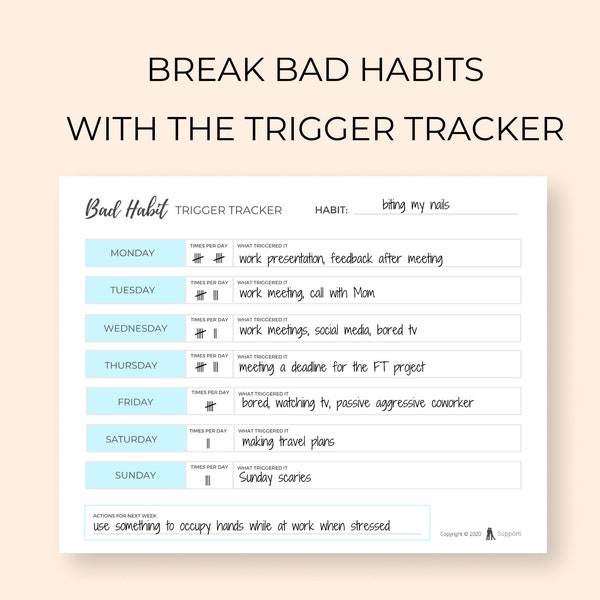 Habit Tracker, Break Habit, Trigger Tracker, Break Bad Habits, Printable PDF, Worksheet, Instant Download, Weekly Planner, Journal