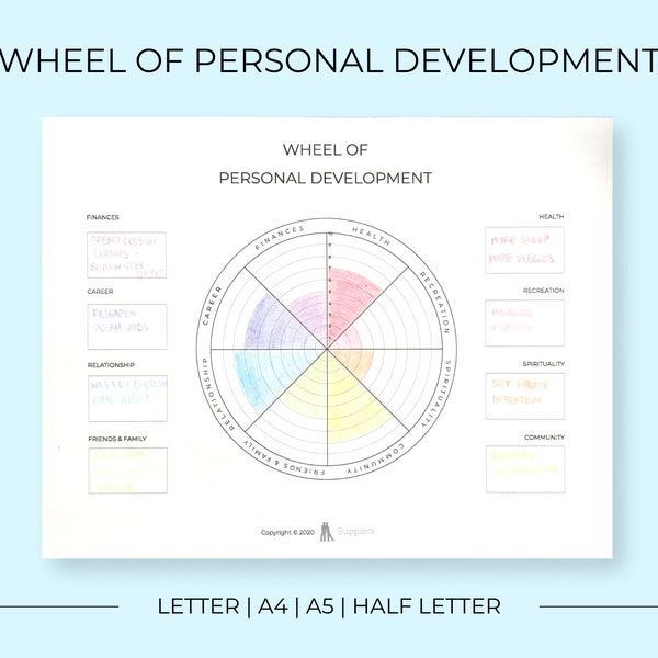 Wheel of Life Printable PDF, Wheel of Life Balance, Personal Development Wheel, Letter, A4, A5, Half Size, Instant Download, Goal Tracker