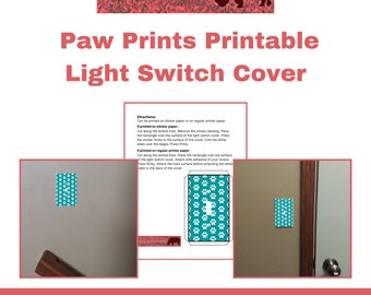 White & Teal Paw Prints Patterned Printable Light Switch Cover - Switchplates- Lightswitch Plate- Dog, Cat, Animal Lover, Pets