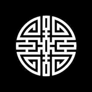 Op de afbeelding: Een wit geometrisch ontwerp in de vorm van een cirkel op een zwarte achtergrond.