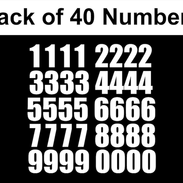 Set of 40 vinyl sticker Numbers Impact font