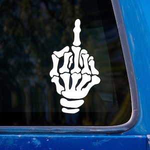 Skeleton Middle Finger Vinyl Sticker - Hand Giving The Finger Decal