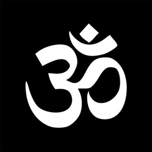 May include: A white Om symbol, a sacred sound and syllable in Hinduism, Buddhism, and Jainism, representing the universe and the divine.