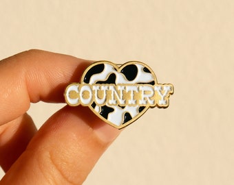 Black & White Cow Print Heart Country Music Enamel Pin Badge - Western Gift - Cowboy - Cowgirl