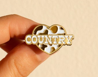 Brown & White Cow Print Heart Country Music Enamel Pin Badge - Western Gift - Cowboy - Cowgirl