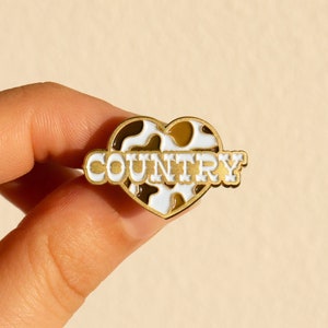 Brown & White Cow Print Heart Country Music Enamel Pin Badge - Western Gift - Cowboy - Cowgirl