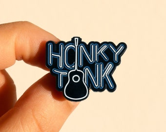 Blue Neon Sign Honky Tonk Glow-in-the-Dark Enamel Pin Badge - Western Gift - Nashville - Cowboy - Cowgirl