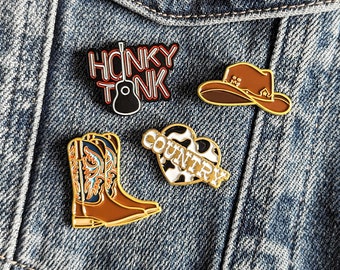 Gettin Rowdy Soft Enamel Pin Badge Collection - Country Music Gift - Western - Cowgirl - Cowboy boots, hat, Honky Tonk, Cow print heart