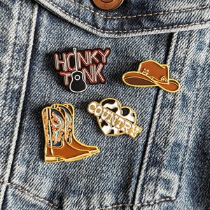 Country Music Enamel Pin Collection: Cowboy Boots, Hat, Honky Tonk