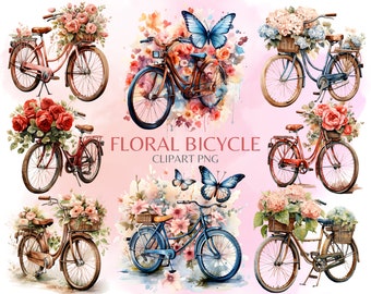 Watercolor Floral Bicycle Clipart
