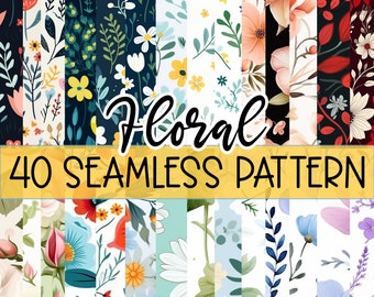 40 Watercolor Floral Digital Paper, Seamless Pattern, Floral Seamless Repeat Pattern, Backgrounds, Printable Digital Paper