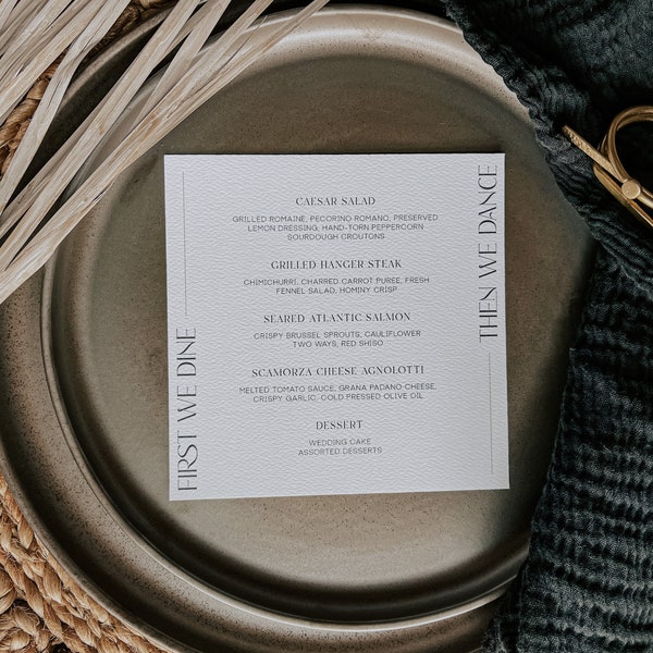 The Delilah Menu (5x5) | Modern Wedding Menu | Dinner Party Menu