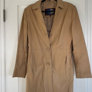 Camel vintage long leather jacket