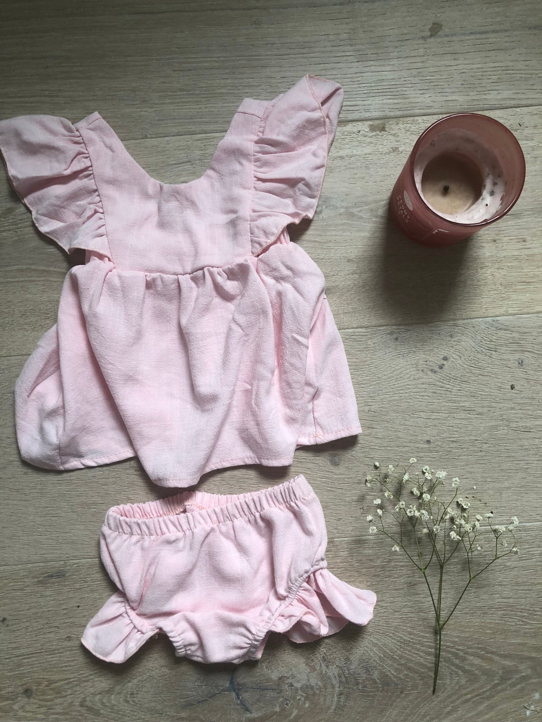 Baby Linen Set// Linen Baby Summer Set // Pink Baby Linen Etsy