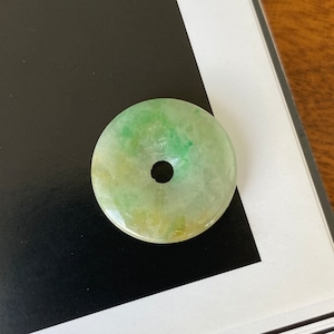 23mm Natural Burmese Green Jadeite Donut, Grade A Jadeite Donut Pendant, Genuine Jadeite Jade Donut, Jadeite Pi Stone, Jadeite Disc Pendant