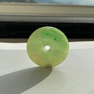 36mm Natural Burmese Jadeite Donut Pendant, Genuine Green Jadeite Donut Pendant, Jadeite Jade Donut, Jadeite Pi Stone, Jadeite Disc Pendant
